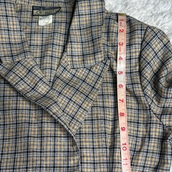Wrapper Vintage Plaid Fitted Blazer Double Breasted Buttons Neutral Preppy O7 - Picture 7 of 10